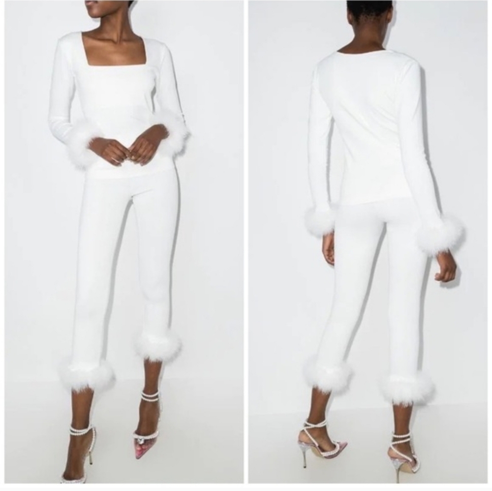 Sleeper Weekend Chic Bridal Feather Slim White Capri Legging Pant Size Small